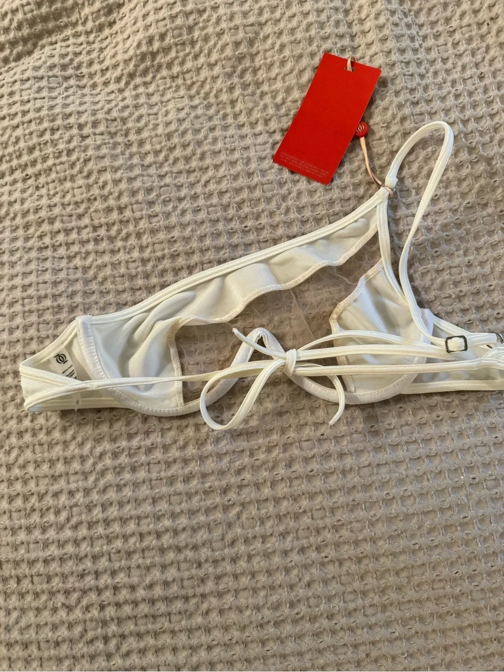 NEW God Save Queens Gigi Bikini Top White Asymmetrical One Shoulder Mesh XS NWT